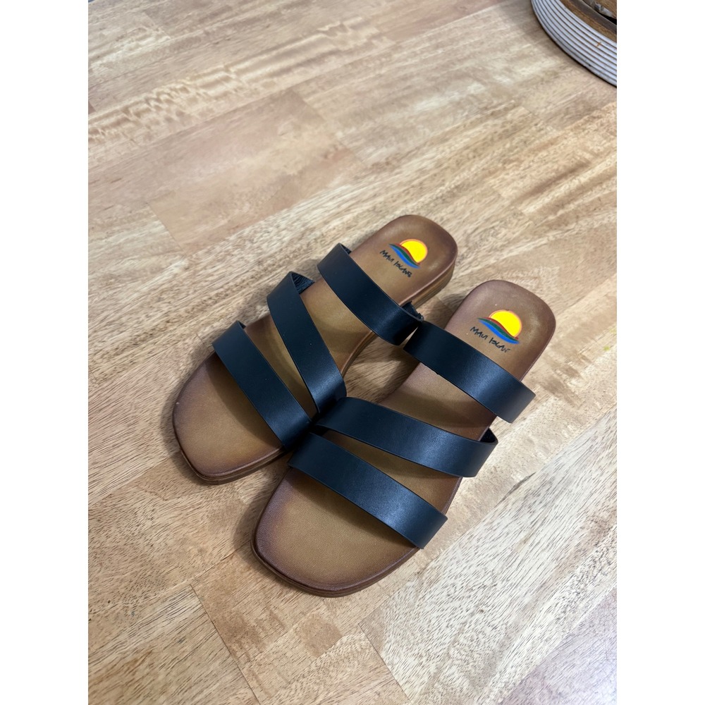 Maui Island Womens Black Triple Strap Slide Sandals Flat Comfort Shoes Size 9M